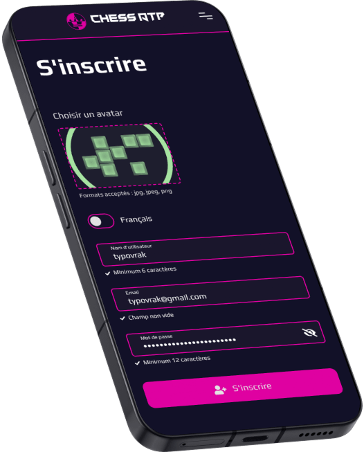 Page d'accueil du jeu d'échec en ligne Chess ATP avec dashboard et back-office sur mesure dans un Nothing Phone, développé par Morgan SCHOLZ, développeur web freelance