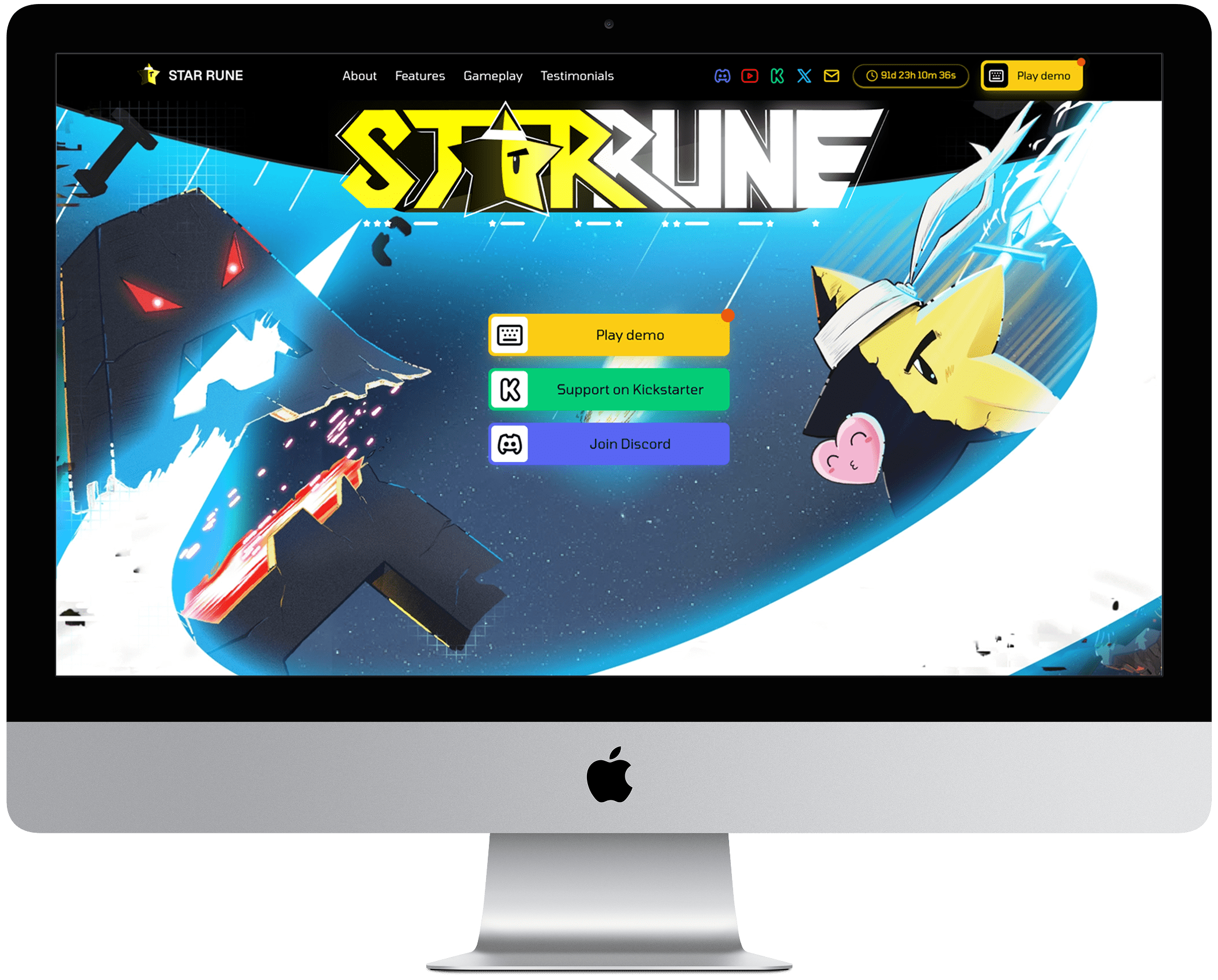 Page d'accueil de la landing page faisant la promotion du Kickstarter de Star Rune réalisé par Morgan SCHOLZ, développeur web freelance